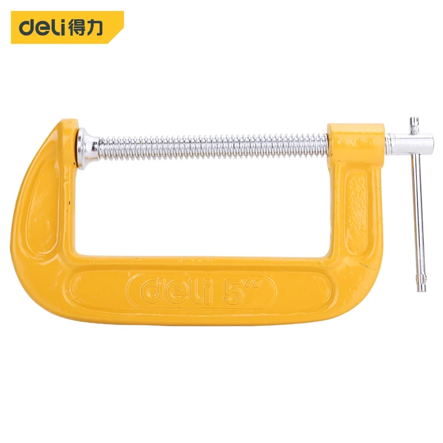 Deli Heavy Duty G Clamp 5" Durable Steel Frame C-Clamp for Medium-Sized Gluing, Woodworking & General Assembly Tasks | EDL-G205