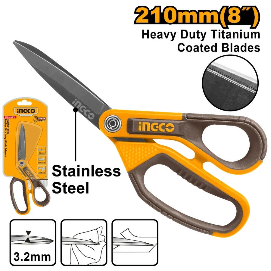 Professional Long-Blade Scissors | 210mm (8") Titanium Plated 3.2mm Stainless Steel Shears | HSCRS812108
