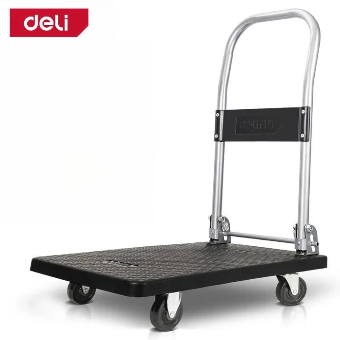 Deli Tools 100kg Foldable Flat Cart | 660 x 400mm High-Strength PP Platform Hand Truck with Quiet PVC Casters | DL6110