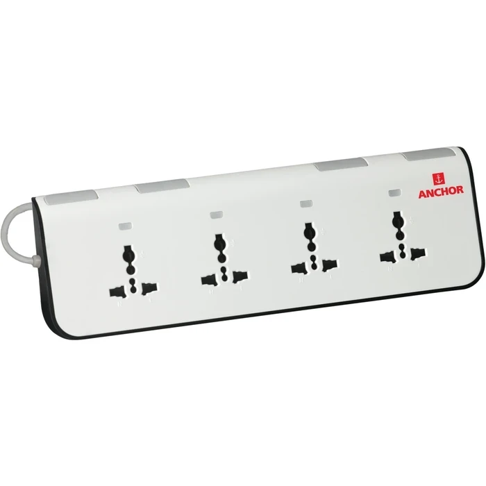 Anchor 4-Way Universal Socket Spike Guard Power Strip with Individual Switches & LED Indicators | 2500W 1.5M Cord EMI/RFI Filter (Black) | 22660