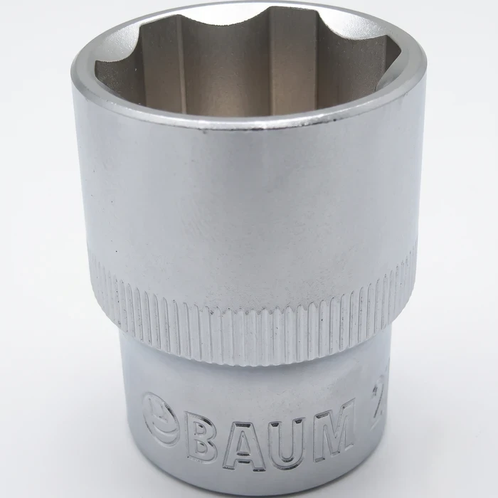 BAUM Heavy-Duty Large 1/2" (12.7mm) Drive Chrome Vanadium 12-Point Bi-Hex Socket | Matte Double Chrome Plated Finish with Slotted Knurled Base | Model ART 237 Jumbo Series (Sizes 20mm to 32mm)