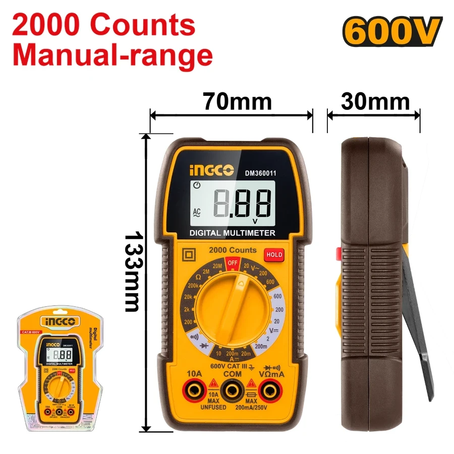 INGCO Professional High-Precision True RMS Digital Multimeter with LED Terminal Guidance System & NCV Sensor | DM360011