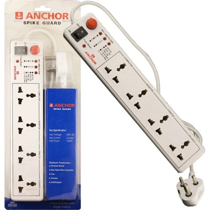 Anchor 4-Way Universal Socket Spike Guard Power Strip with Master Switch & Surge Protection | 22047 (1.5M Cord) & 22048 (4.0M Cord)