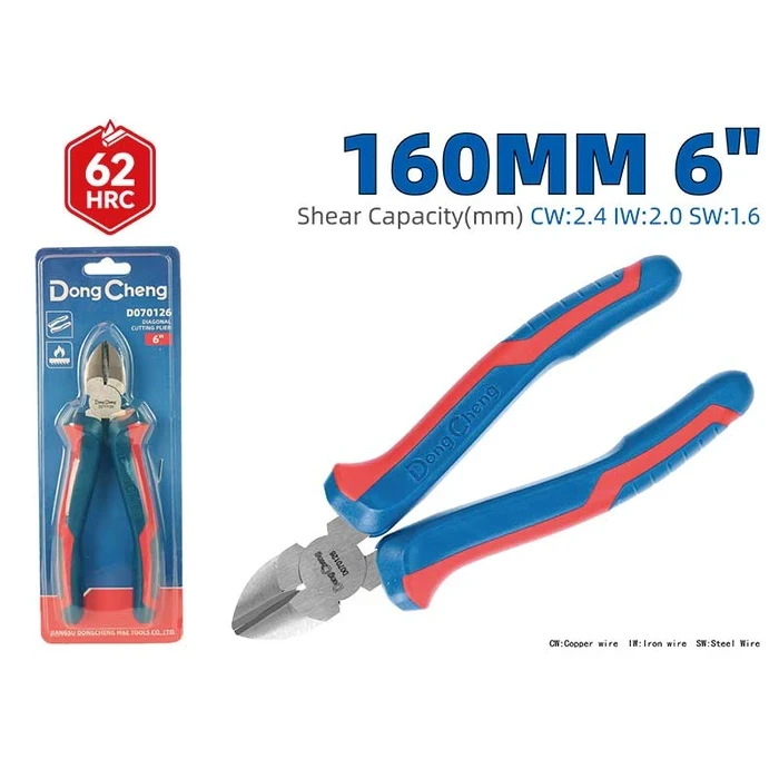 Dongcheng DG 6"/160mm (7" Class) Professional Diagonal Cutting Plier | Induction-Hardened Jaws with Polish & Anti-Rust Oil Finish & Two-Color Soft Handles | DG Series