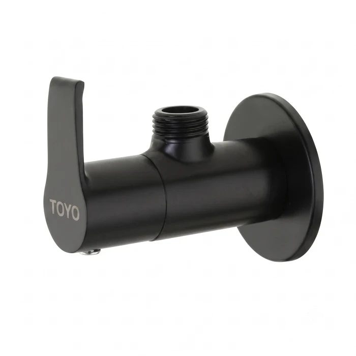 Toyo Matte Black Angle Valve with Brass Handle & Wall Flange | AL-56104