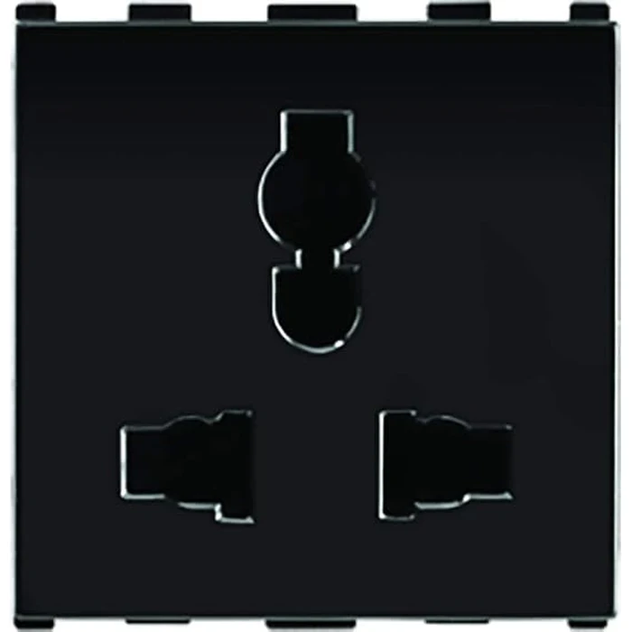 Anchor Roma 66407B Combi Socket | 6A/10A/13A Universal Pin Logic | 2-Module Modular | Black Polycarbonate Shield