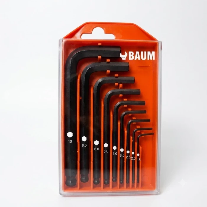 BAUM 9-Piece Metric Allen Key Wrench Set | High-Grade Alloy Steel with 50 HrC Hardness & Black Oxide Finish | Heavy-Duty Plastic Blow Case | Model ART 444/9M (1.5mm - 10mm)