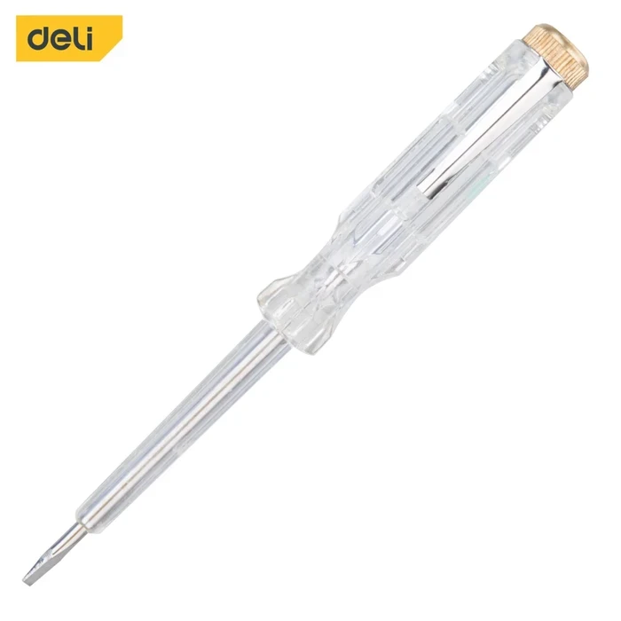 Deli 140mm AC 100 - 500V Digital Test Pencil | Premium 40Cr Steel Nickel-Plated Slotted Voltage Tester with Insulated Ergonomic AS Handle | EDL8001