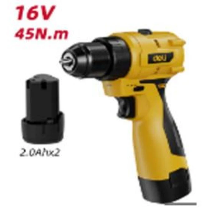 Deli Tools 16V Cordless Impact Drill Set 45Nm Torque 2-Speed Hammer Driver with Electronic Speed Control, 2x 2.0Ah Lithium Batteries & Cr-V Bit | EDC054