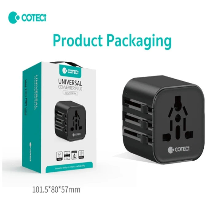 COTECi Universal Converter Plug | High-Power 2500W Logic | Universal Travel Matrix | TR-016