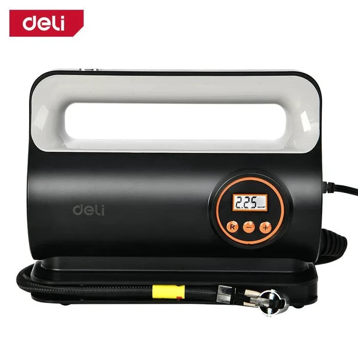 Deli 150 PSI Professional 12V DC Auto Air Compressor | Heavy-Duty 100W Portable Digital Tire Inflator with 25L/min Air Flow, LED Work Light & 3M Reach Cord | EDL880280S