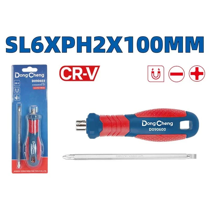 Dongcheng 2-in-1 Reversible Screwdriver Set (PH2 x SL6 x 100mm) | Heavy Duty Chrome Vanadium Double-Ended Shank with Interchangeable Handle | DG Series