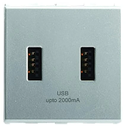 Anchor Roma Urban 2-Module (2M) In-Wall Dual USB Charger | 5V 2.1A Flame-Retardant V0-Grade Polycarbonate Modular Power Socket | 66710S (Silver)