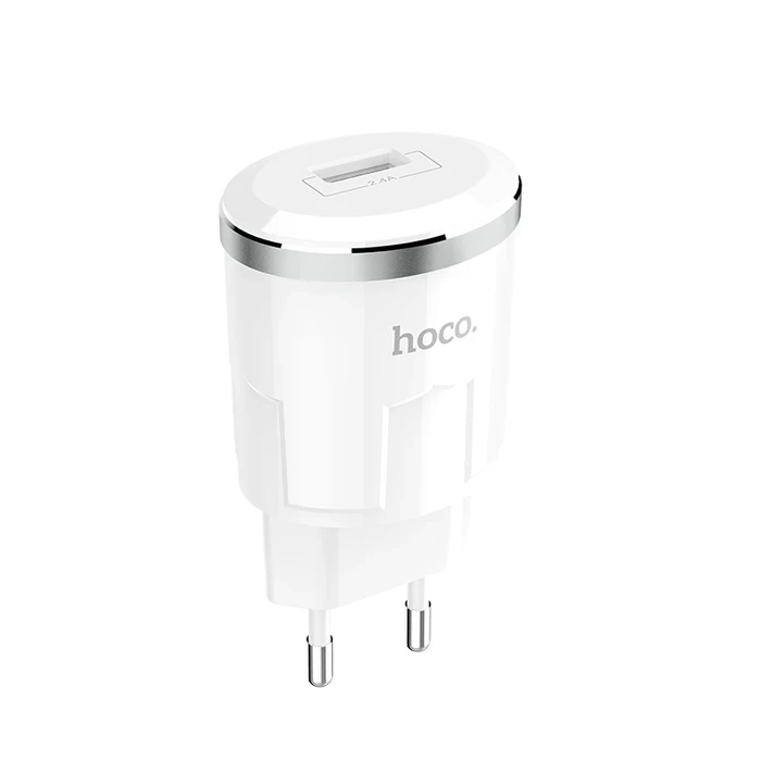 HOCO Thunder Power Charging Adapter | 2.4A High-Velocity USB Matrix | Aluminum Alloy Shield | White | C37A