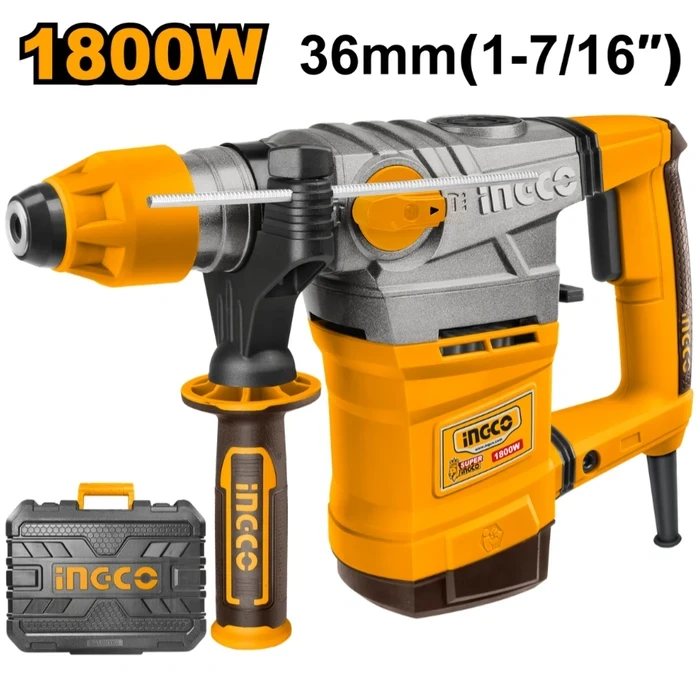 INGCO 1800W High-Output Corded Industrial Rotary Hammer | Heavy-Duty Masonry Concrete Demolition Drill & Breaker Machine for Standard 220-240V Grid | RH18008