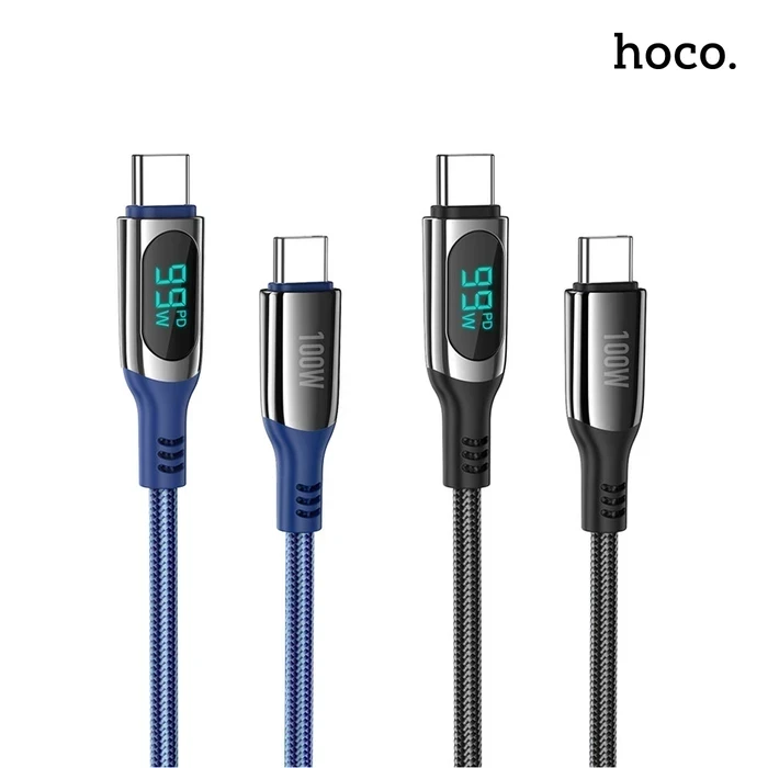 Hoco Extreme Charging Data Cable | Type-C to Type-C 100W Logic | Digital Power Display Matrix | S51
