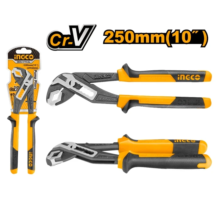 INGCO 10" / 250mm Professional Adjustable Water Pump Pliers | Heavy-Duty Cr-V Alloy Steel Tongue & Groove Tool with 40mm Max Clamping Opening & TPR Two-Color Grip | HPP28258