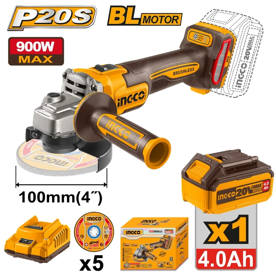 Cordless Angle Grinder | CAGLI261021 | 20V Brushless | 900W High-Performance System