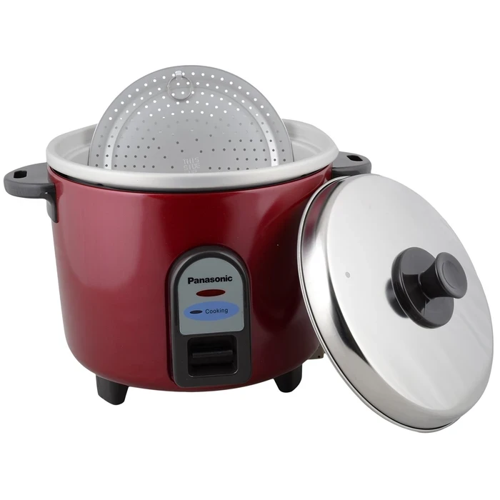 Panasonic SR-WA 10 (GE9) Automatic Rice Cooker 1L | Burgundy & Silver Premium Color Options | Anodized Aluminium Pan & See-Through Glass Lid | 450W Eco Power Kitchen Appliance