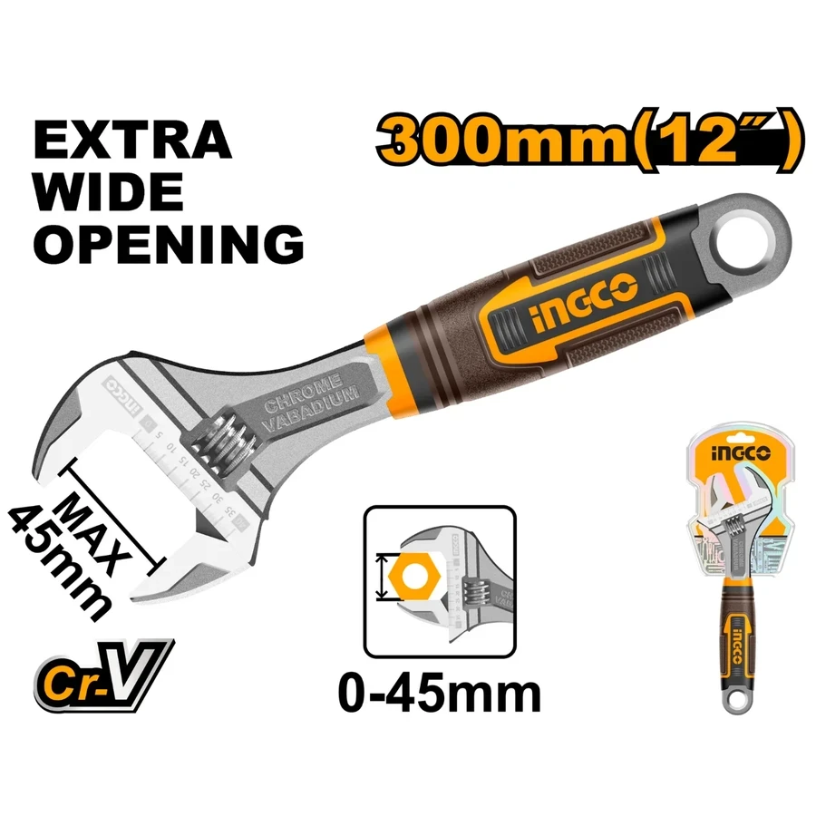Professional Adjustable Wrench | HADW131128 | 12" (300mm) | High-Grade Cr-V
