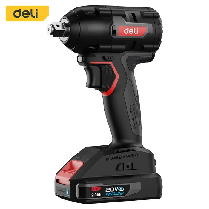 Deli Tools 20V Cordless 1/2" Impact Wrench Kit 350N.m Max Torque Heavy Duty 3-Speed Fastening Gun with 2x 2.0Ah HDC Batteries & Charger | EDE-BS20-1D2