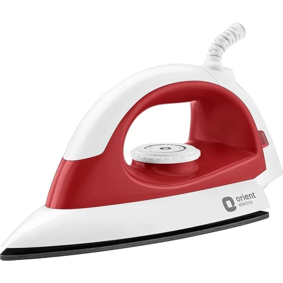 Orient Panache 1000W Professional Dry Iron | Lightweight Shockproof Plastic Body Garment Press with Multi-Fabric Variable Temperature Control (Red)