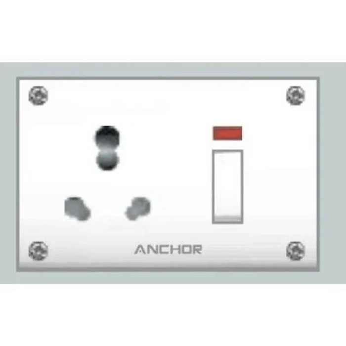 Anchor Penta Urea 4-in-1 Universal Switch & Socket Combined Unit 240V with Neon & Safety Shutter | Heavy-Duty 4-Fixing Wall Power Station | White (38794) & Ivory (4282)