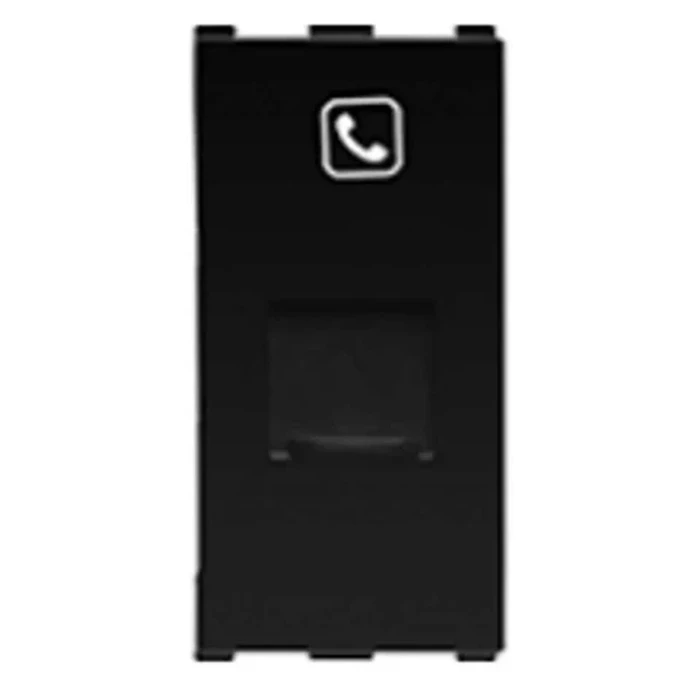 Anchor Roma 66551B RJ11 Telephone Jack | Single Port with Safety Shutter | 1-Module Modular | Black Polycarbonate Shield