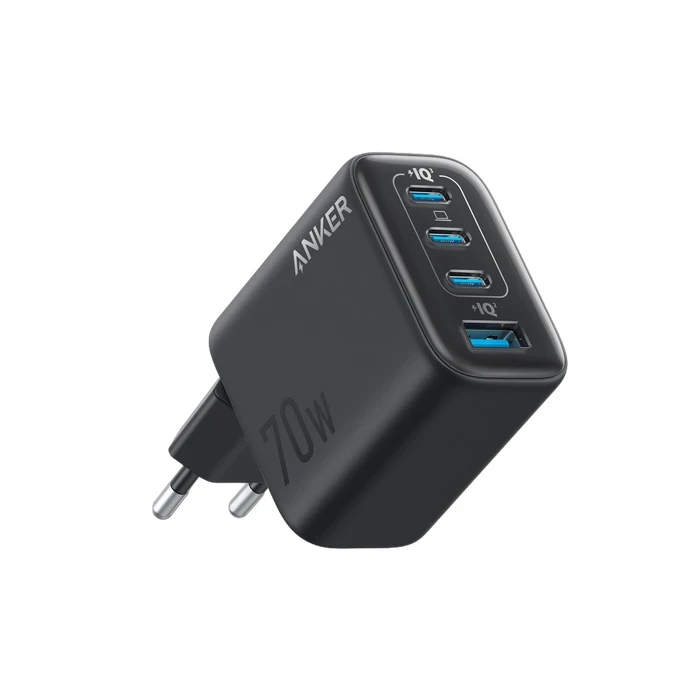 Anker Zolo 70W 4-Port GaN Fast Wall Charger (3x USB-C, 1x USB-A) | PD 3.0 Multi-Device Foldable Power Adapter in Black / White