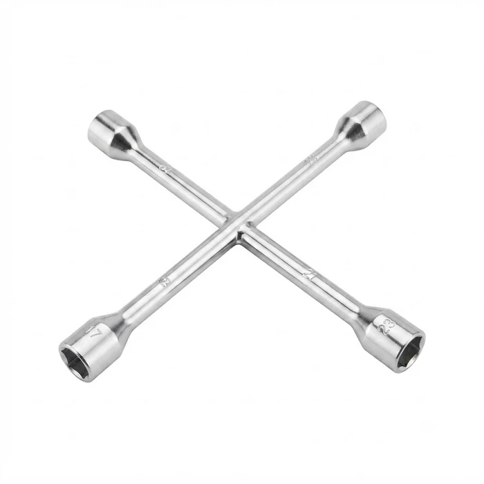 BAUM Heavy-Duty 4-Way Cross Wheel Spanner | Full Body Hardened Steel Lug Wrench with Full Polished Chrome Plating | Model ART 251