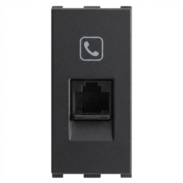 Anchor Roma Urban 1-Module (1M) RJ11 Single Telephone Jack with Shutter | Dust-Proof In-Wall Intercom & Landline Voice Socket | 66551S (Silver) & 66551GB (Graphite Black)