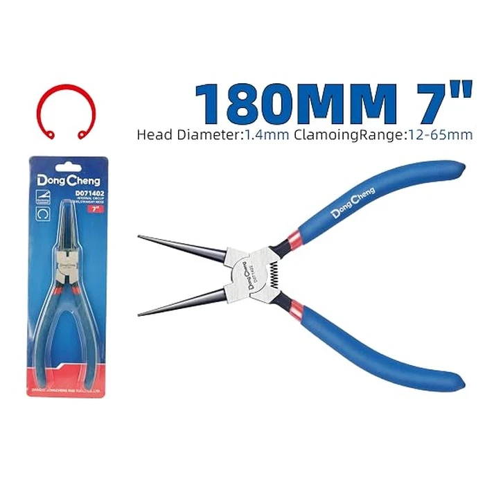Dongcheng 7" Heavy Duty Internal Straight Circlip Pliers (175mm) | Forged High-Carbon Steel Snap Ring Installation & Housing Bore Tool with Anti-Rust Black Oxide Finish | DG Series