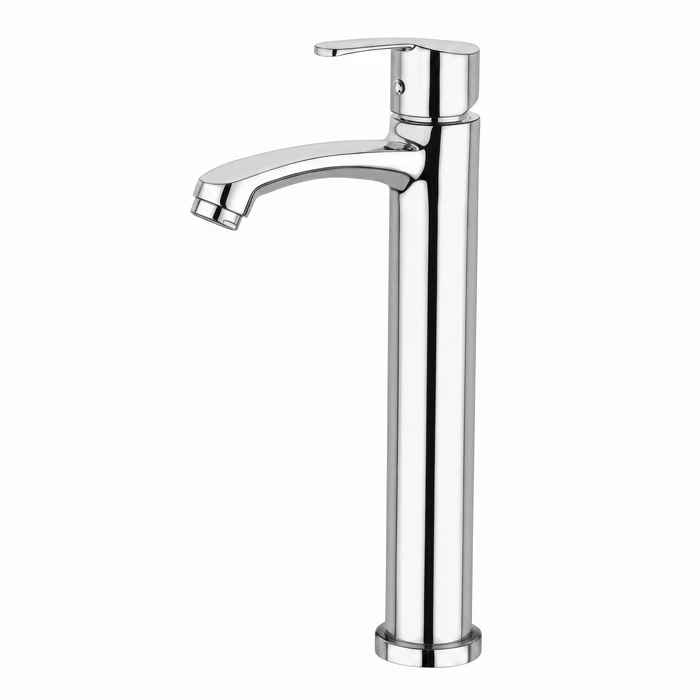 TOYO Single Lever Tall Body Basin Mixer | Premium Chrome Solid Brass High-Rise Countertop Faucet with Extended Spout, Inbuilt Brass Flange & 600 mm Braided Hoses | TOYO-SA-52209