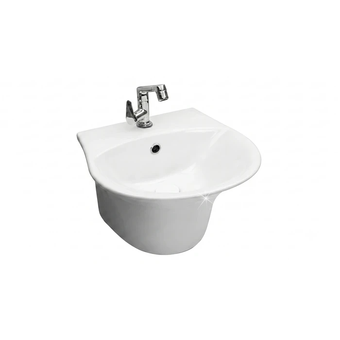 TOYO 16-Inch One Piece Wall Hung Wash Basin | Double-Fired Premium Vitrified Ceramic | Space-Saving Floating Design Glossy White Finish | Toyo-25506