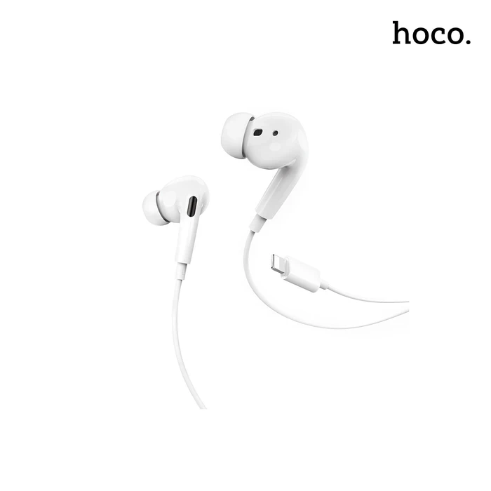 HOCO Max Crystal Wired Earphones for Lightning with Mic | 13mm Driver | Volume Adjustment | White Finish | M1