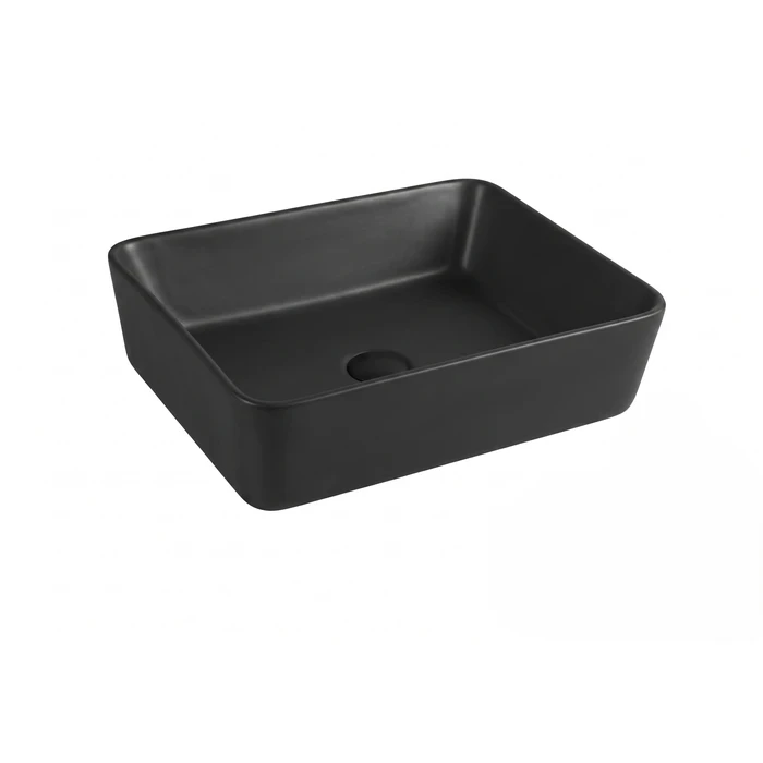 Toyo Black Glossy Counter Top Basin 19" x 14.75" | Luxury Rectangular Table Top Wash Basin | Premium Vitreous China Ceramic Bathroom Vanity Sink | 485x375x135mm | TOYO-24122