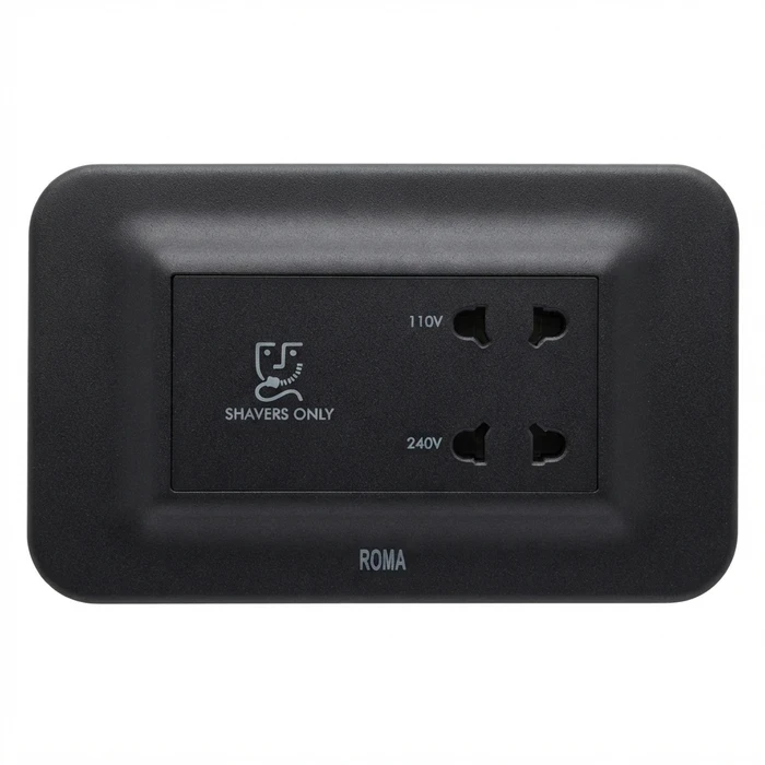 Anchor Roma Urban 4-Module (4M) 20A Bathroom Shaver Socket with Isolating Transformer | Vanity Grooming Outlet with Curvy or Square Plate | 66704GB / 66714GB (Graphite Black)
