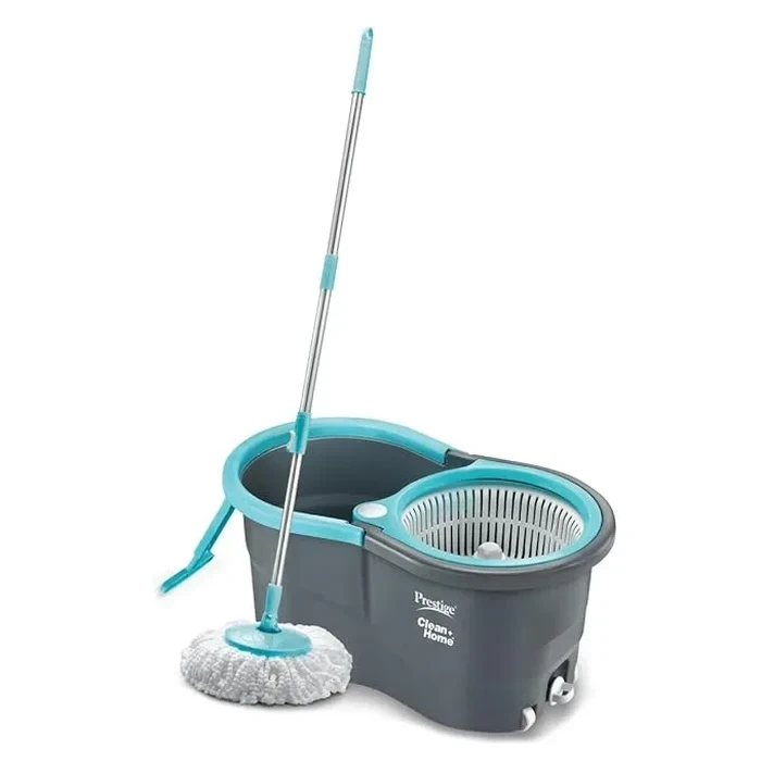 Prestige CleanHome Alpha Spin Mop Set | Twin Bucket System with 360-Degree Durable Spinner & 2 Microfiber Replacement Heads | Model 42904
