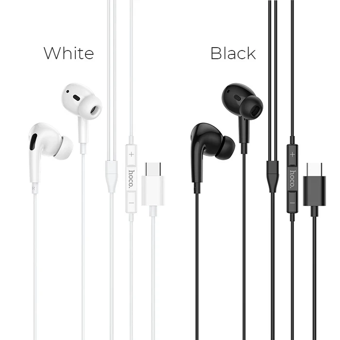 HOCO Original Series Wired Type-C Earphone with Mic | 12mm Driver | TPE High Elastic Cable | Black, White Finish | M1 Pro