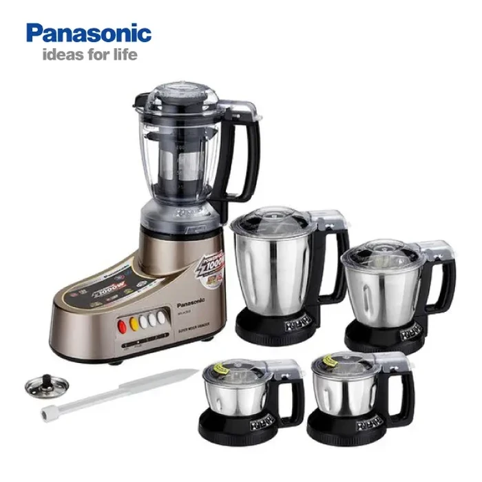 Panasonic 550W Super Mixer Grinder with 4 Stainless Steel Jars & 1 Juicer Jar | Heavy Duty Motor Locking Safety System | Wet Dry Blending Chutney Grinding Metallic Bronze | MX-AC555