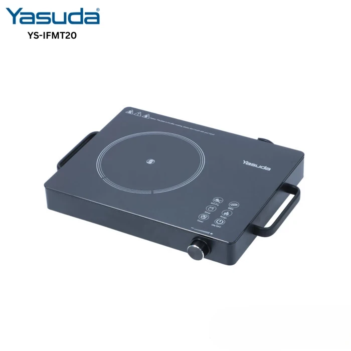 Yasuda 2000W Single Burner Infrared Cooker | Premium A-Grade Black Crystal Glass Surface | All Utensil Compatible (Aluminum, Ceramic, Glass) with Sensor Touch Panel, LED Display & Built-In Grill Mode 