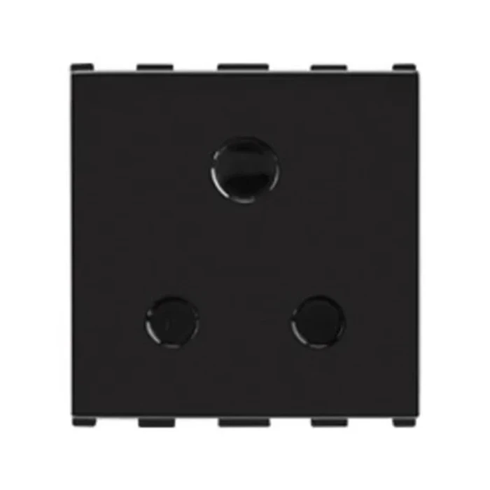Panasonic Europa 6A 240V 3-Pin Round Modular Socket (ISI Marked) | 2-Module Flame-Retardant Wall Power Outlet in Designer Black | WIPM113214GB