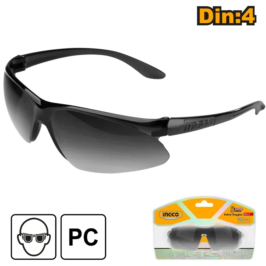 INGCO Professional Safety Goggles | Shade 4 Tinted Wrap-Around Polycarbonate Eye Protection with Wide Visual Field | HSG06