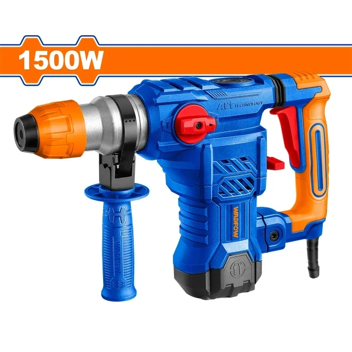 Wadfow 1500W Heavy Duty SDS-Plus Rotary Hammer Drill | 5.5J Impact Energy 4500BPM Concrete Chipping Machine with Anti-Vibration System & 5 Pcs Accessory Kit | WRH2D32