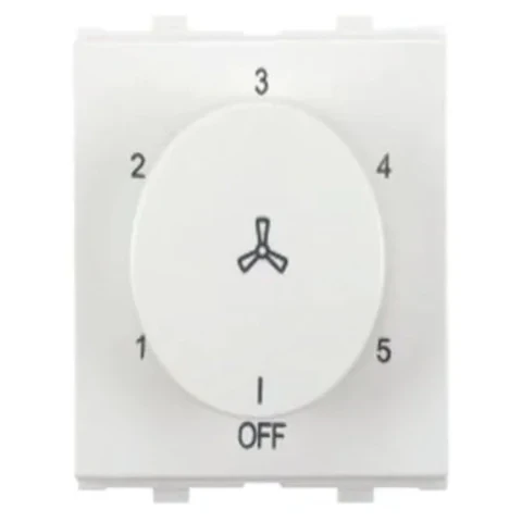 Anchor Penta Modular 100W Dura Fan Regulator (2M, 5-Step, White & Black Options) | 240V IP20 Hum-Free Rotary Ceiling Fan Speed Controller | 65302 / 65302B