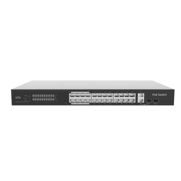 UNV 24-Port Gigabit 1U Rack Mount Cloud Managed PoE Switch with 370W Budget, SFP & Combo Uplinks | NSW3000-25GT1GP1GC-POE-IN