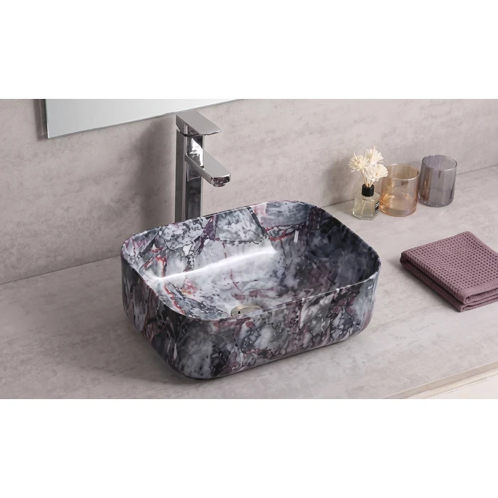 Toyo Violet-505 Ceramic Countertop Art Basin 12"x16" | Blue Marble Glossy Premium Finish | Stain Resistant Easy to Clean Bathroom Wash Basin | 405x300x135mm