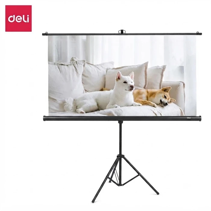 Deli Portable Tripod Projector Screen Series | 16:9 HD Matte White Widescreen Fabric with 150° Panoramic View & Large Size Bracket | Adjustable Freestanding Stand | ES901 / ES902 / ES903