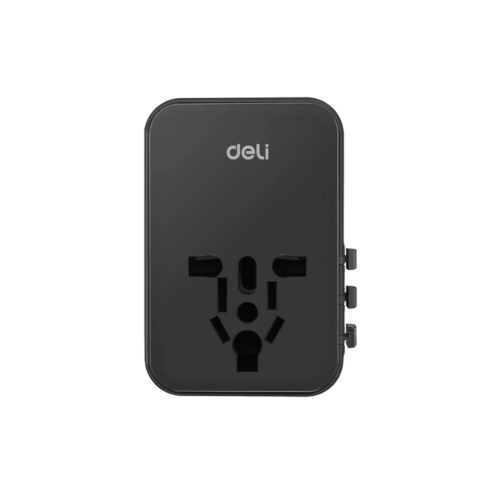 Deli Universal 45W Fast Charging Travel Adapter | EU, UK, US, AU All-in-One Plug | 1 USB-A & 3 Type-C Ports with 6A Safety Fuse | ET767 (White)