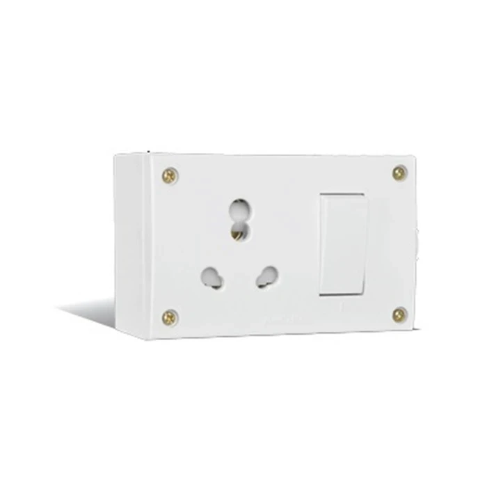 Anchor Penta PC 20A & 10A Switch Socket Combined Unit with Surface Box 230V | 4-Fixing Hole Flame-Retardant Polycarbonate Wall Power Point (White) | 14310